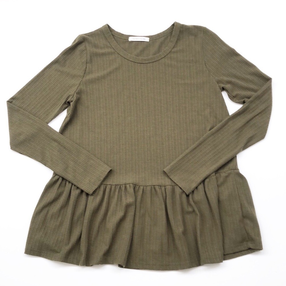 Caution to the Wind olive green long sleeve peplum top